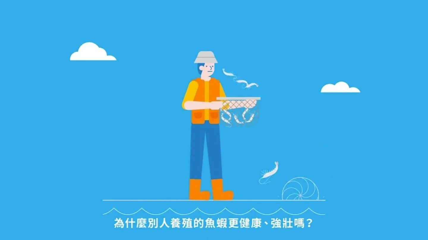 手持漁網撈蝦的養殖戶插畫動畫