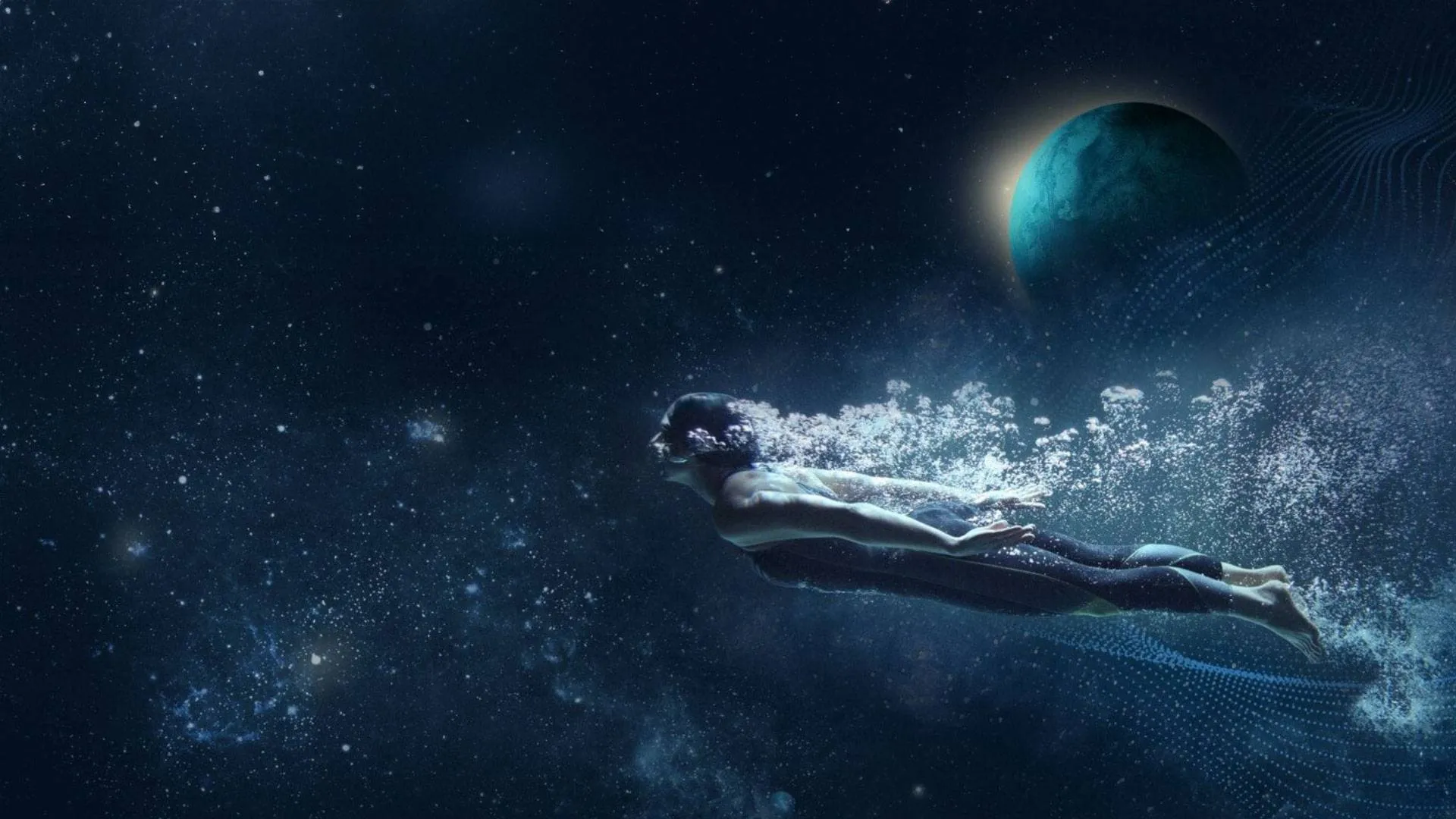 2030 十大消費者趨勢主視覺：星空中泳動的人物