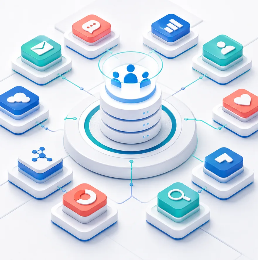 MarTech 工具選型中的行銷技術堆疊與資料整合示意圖